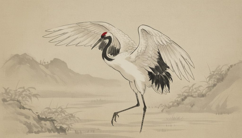 dessin de grue blanche