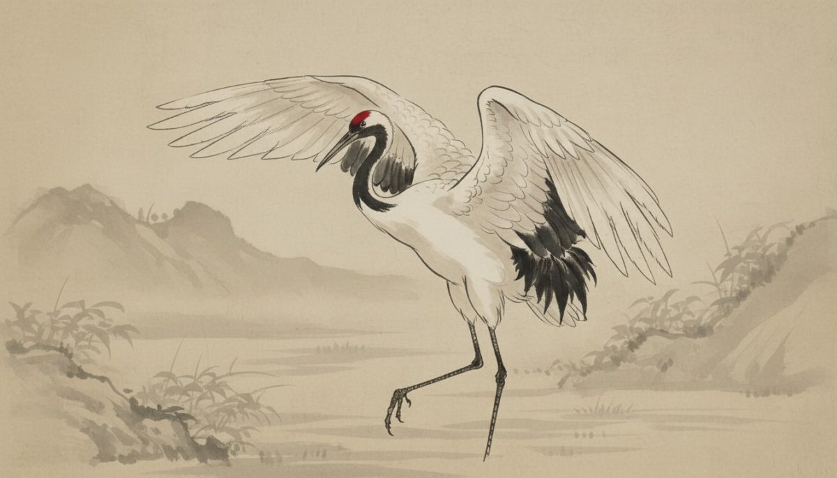 dessin de grue blanche
